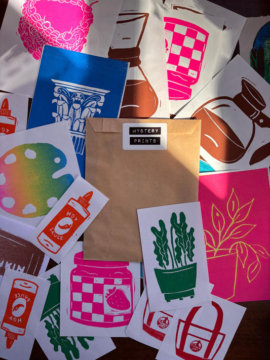 Mystery linocut print pack