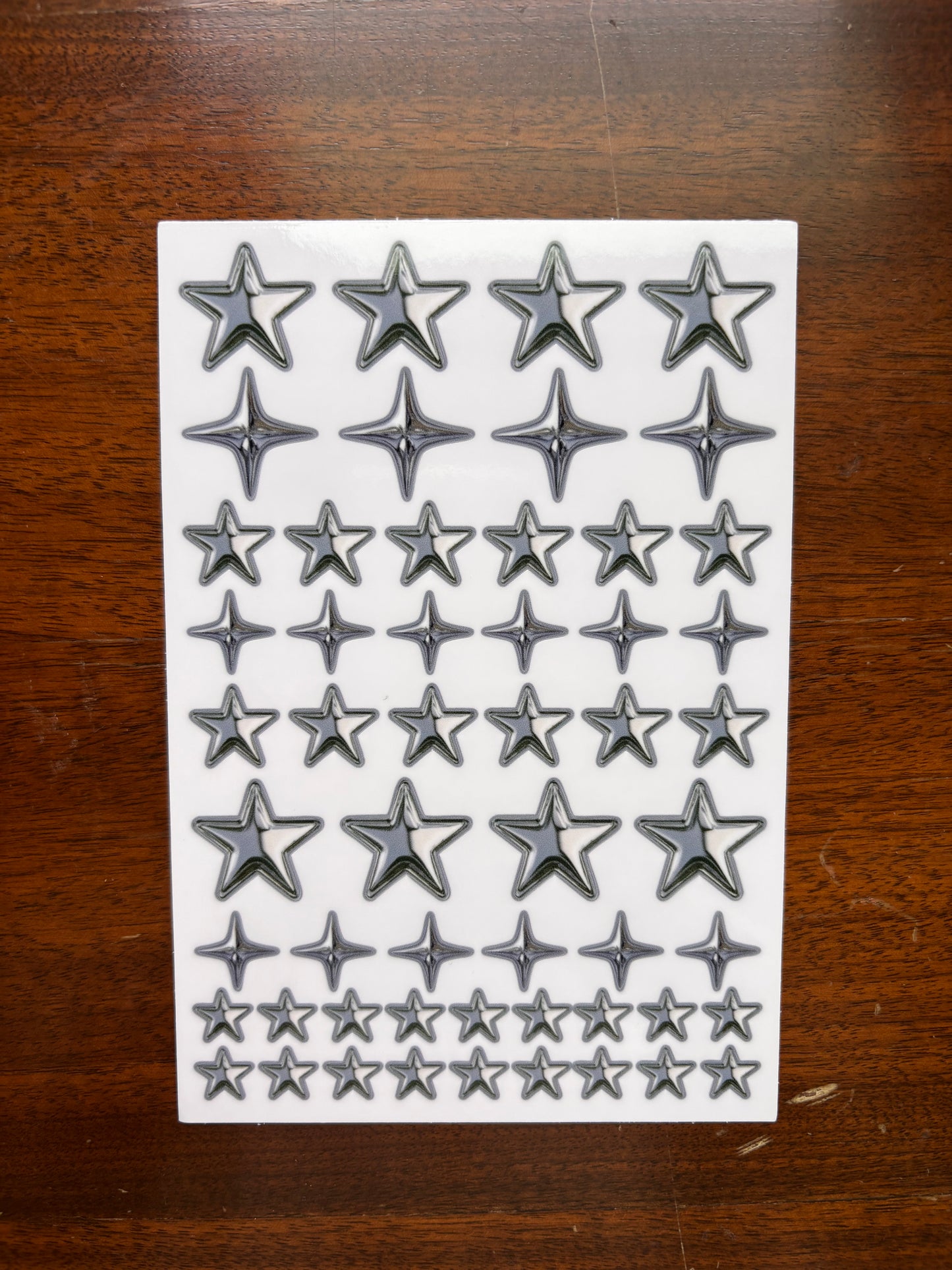 Silver chrome stars sticker sheet