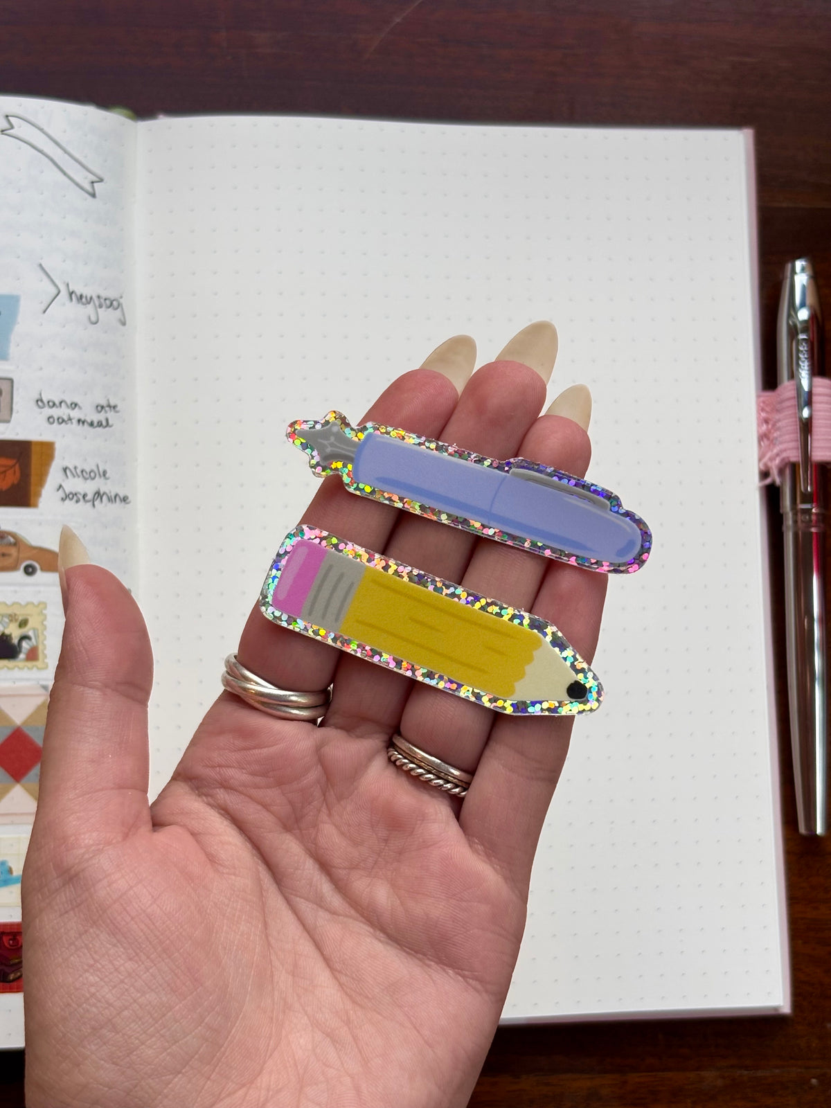 Glitter pencil and pen sticker