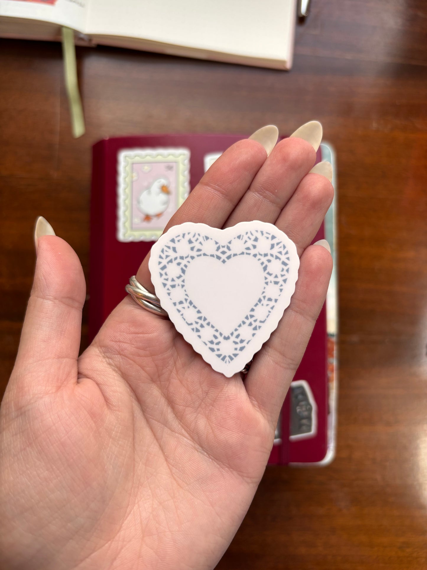 Heart doily sticker
