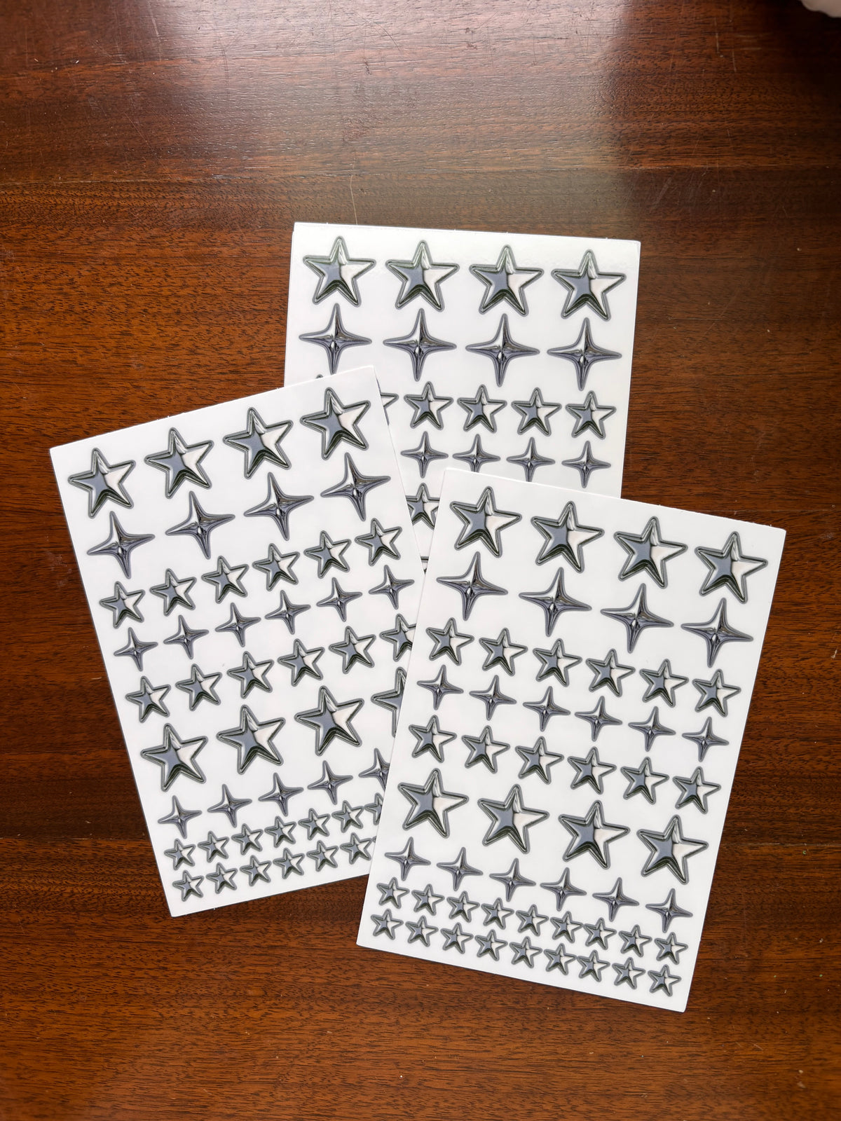 Silver chrome stars sticker sheet